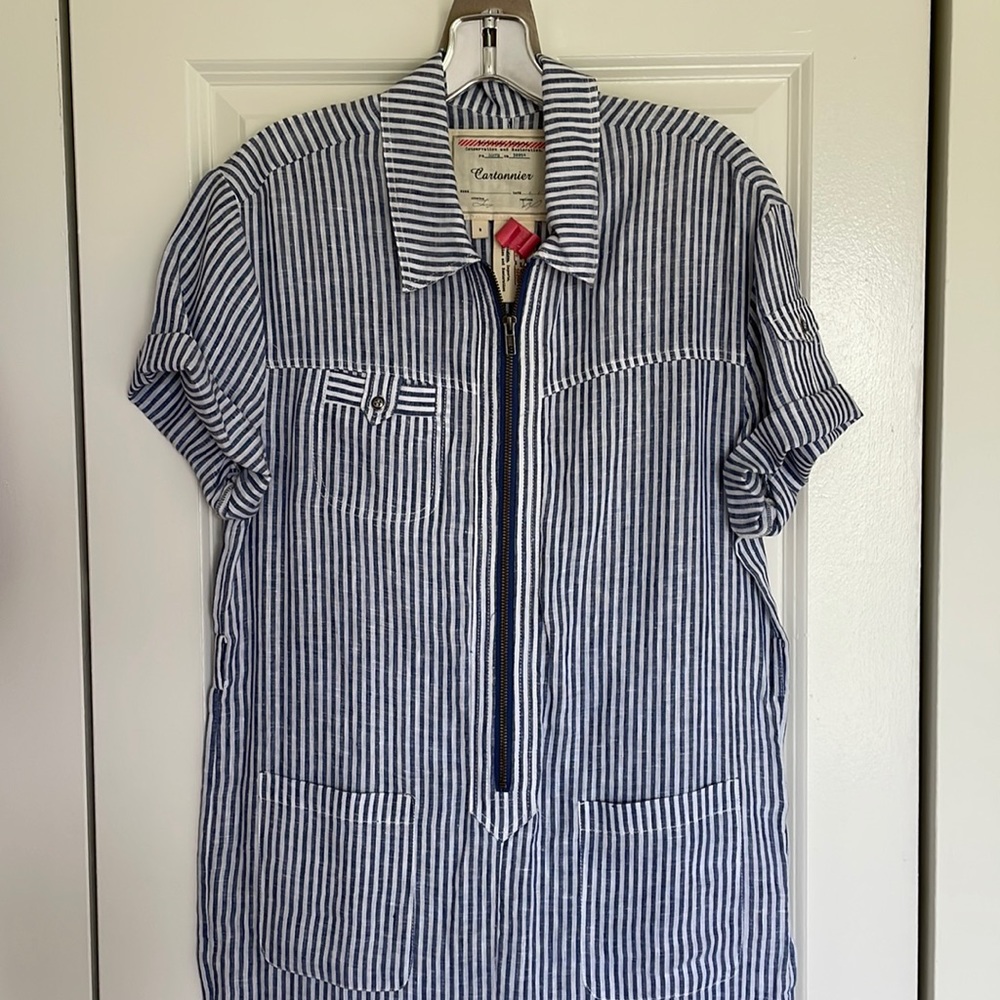 Cartonnier Striped Linen Conductor Boiler Jumpsuit 🚂 - Picture 2 of 6